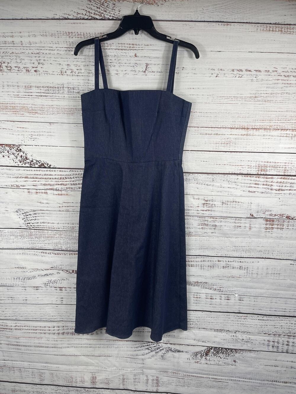 Lynn Lugo Dress Women's Size10 Blue Denim Fit & Flare A-Line Strappy Made in USA